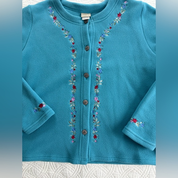 L.L. Bean Vintage Teal Fleece Floral Embroidery Medium - Picture 3 of 9